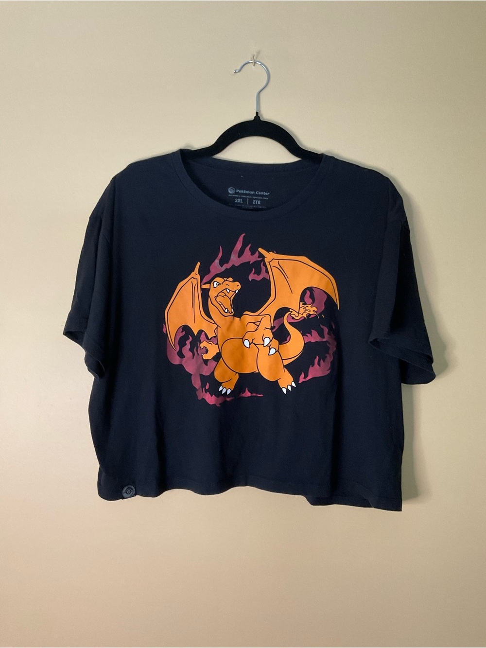 Pokemon plus Size Black Crop Top with Orange Charizard Graphic
